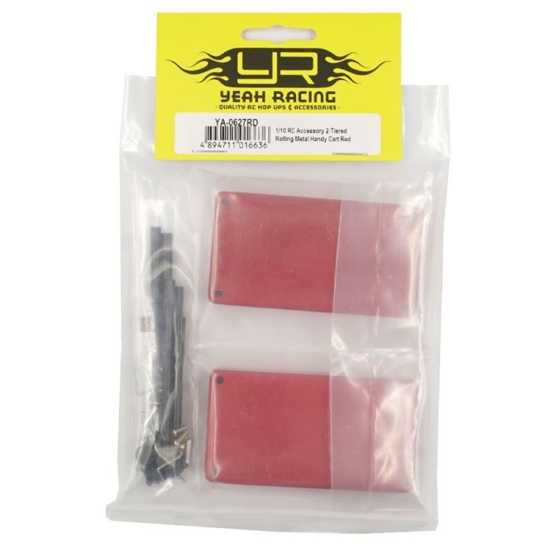 Yeah Racing 1/10 RC Accessory 2-Tiered Rolling Metal Handy Cart Red
