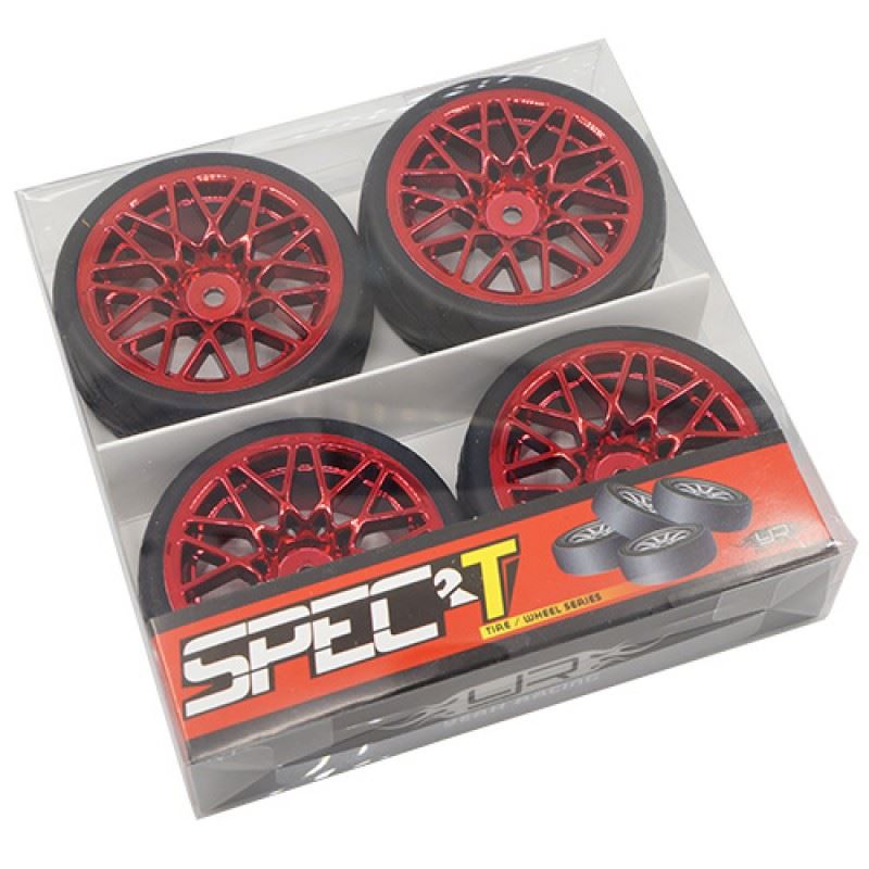 Yeah Racing Spec T LS Wheel Offset 3 Red w/Tire 4pcs For 1/10 Touring
