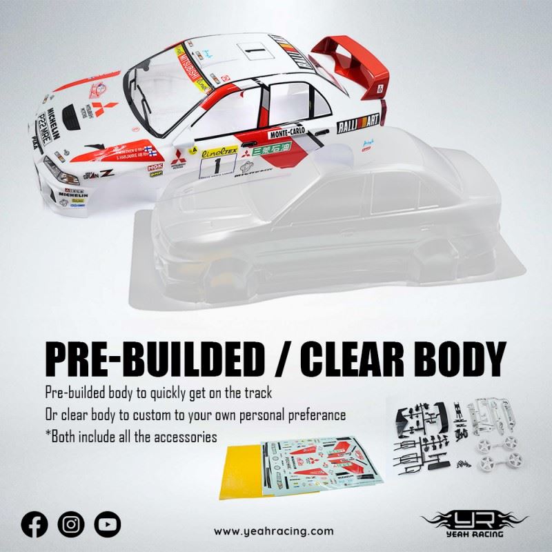 Yeah Racing 1/10 Mitubishi Lancer Evo Iv Rally Catalunya 1997 #1 Pre-Painted Pre-Cut Body W/Rims Set