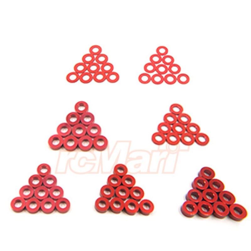 Yeah Racing Aluminum M3 Flat Washer 0.25 / 0.5 / 1 / 1.5 / 2 / 2.5 / 3mm 10pcs Set Red