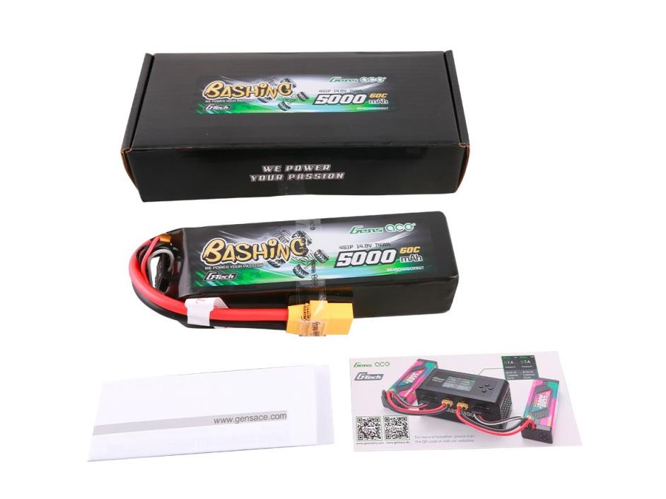 Gens Ace Li-Po Car G-Tech 4S 14.8V 5000mAh 60C Bashing with XT90