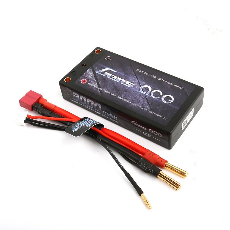 Gens Ace 3000Mah 7.4V 50/100C 2S1P Shorty Hardcase Lipo Battery