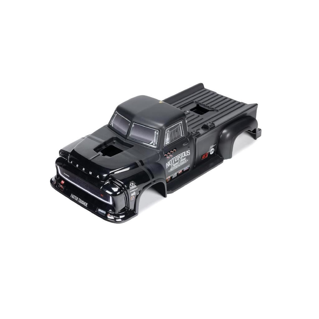 Arrma 1/8 Painted Body With Decals, Black: Notorious 6S Blx V6