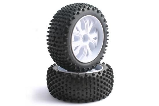Fastrax 1/10 Fr Block Tyre On 10-Spoke White Wheels (Enrage)