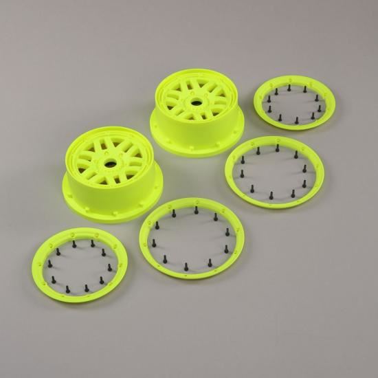 Losi Wheel & Beadlock Set, Flo Yellow (2): 5ive-T 2.0 (Losi45024)