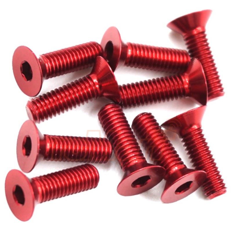 Yeah Racing Aluminum 7075 3x10mm Hex Socket Flat Head Screws 10pcs Red