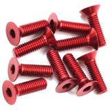 Yeah Racing Aluminum 7075 3x10mm Hex Socket Flat Head Screws 10pcs Red