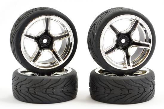 FASTRAX 1/10 STREET/TREAD TYRE 5SP BLACK/CHROME WHEEL