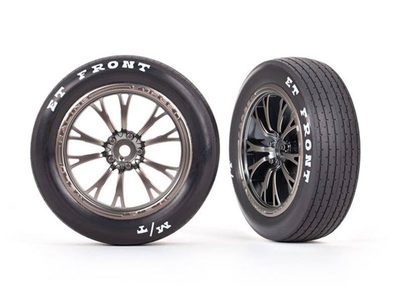 Traxxas Weld Satin Black Chrome Wheels Pre-Glued on Drag MT Tyres (Front) (2)