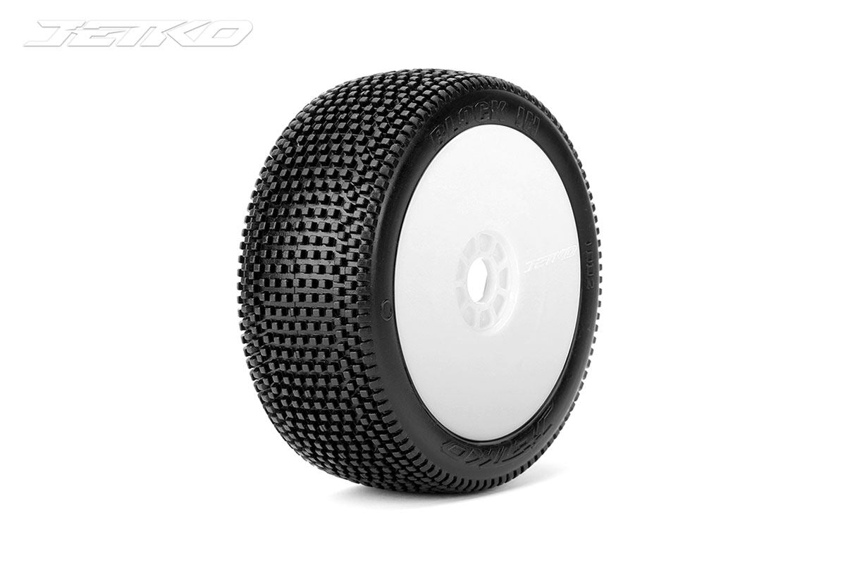 Jetko Block in Super Soft 1:8 Buggy Pre-Glued White Revo Rims (2)