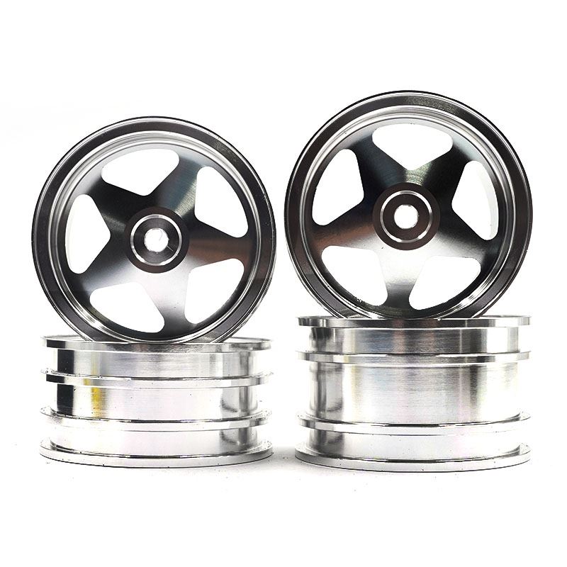 Yeah Racing Aluminum CNC 5 Spoke Rim Set Silver For Tamiya 4WD Buggy