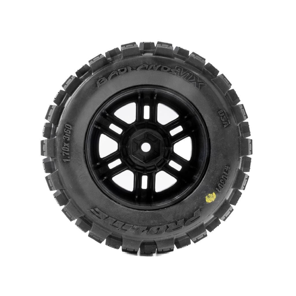 Pro-Line Badlands Front/Rear Tires Mtd 12Mm Black Split Six (2): Arrm