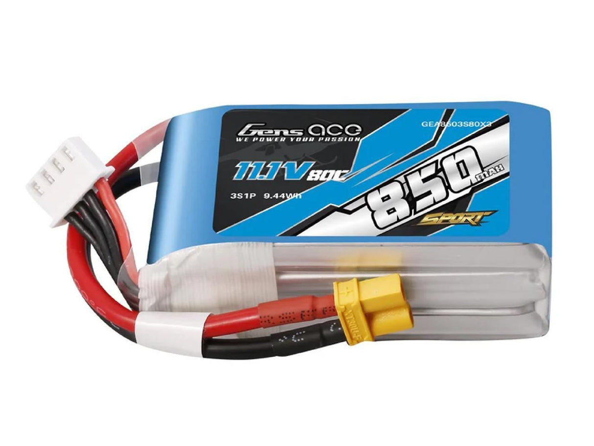 Gens Ace Li-Po 3S 11.1V 850Mah 80C With Xt30