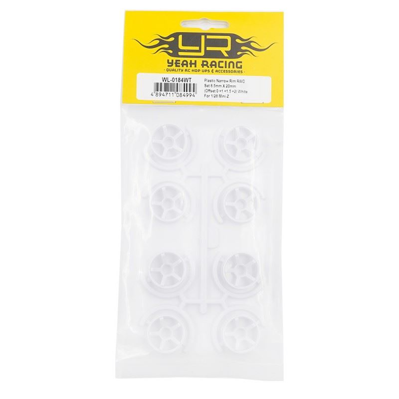 Yeah Racing Plastic Narrow Rim Rwd Set 8.5Mm X 20Mm (Offset 0 +1 +1.5 +2) White For 1/28 Mini-Z