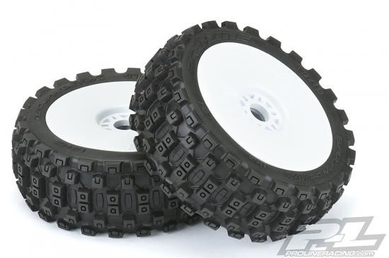 ProLine Badlands MX 1:8 Buggy M2 Tyres Pre Mounted on White Wheels (2)