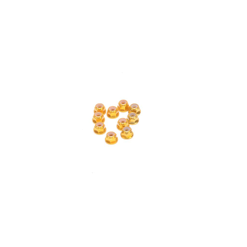 M3 Flanged Nyloc Nut - Gold - 10Pcs