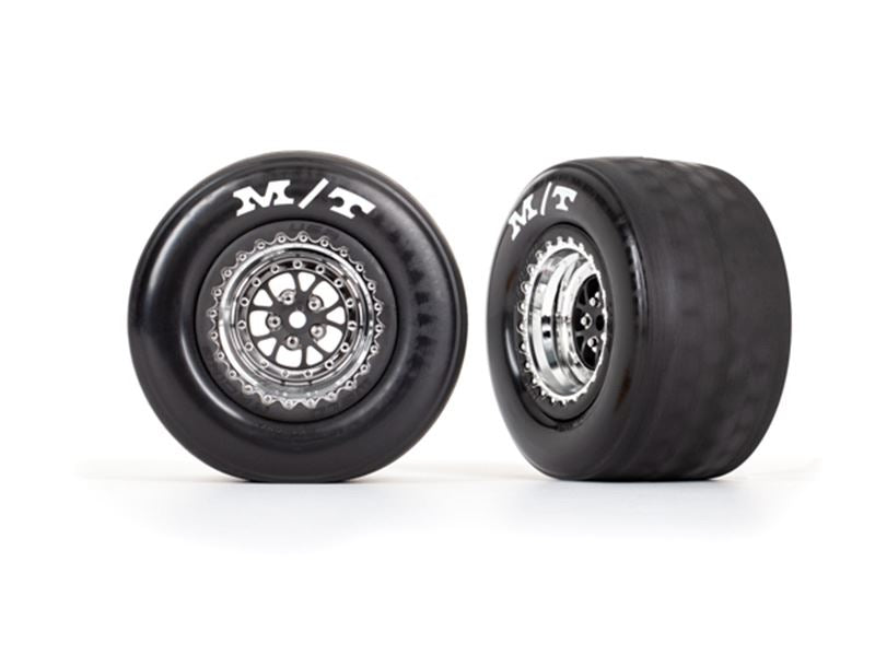 Traxxas Weld Chrome with Black Wheels Pre-Glued on MT Drag Tyres (2)