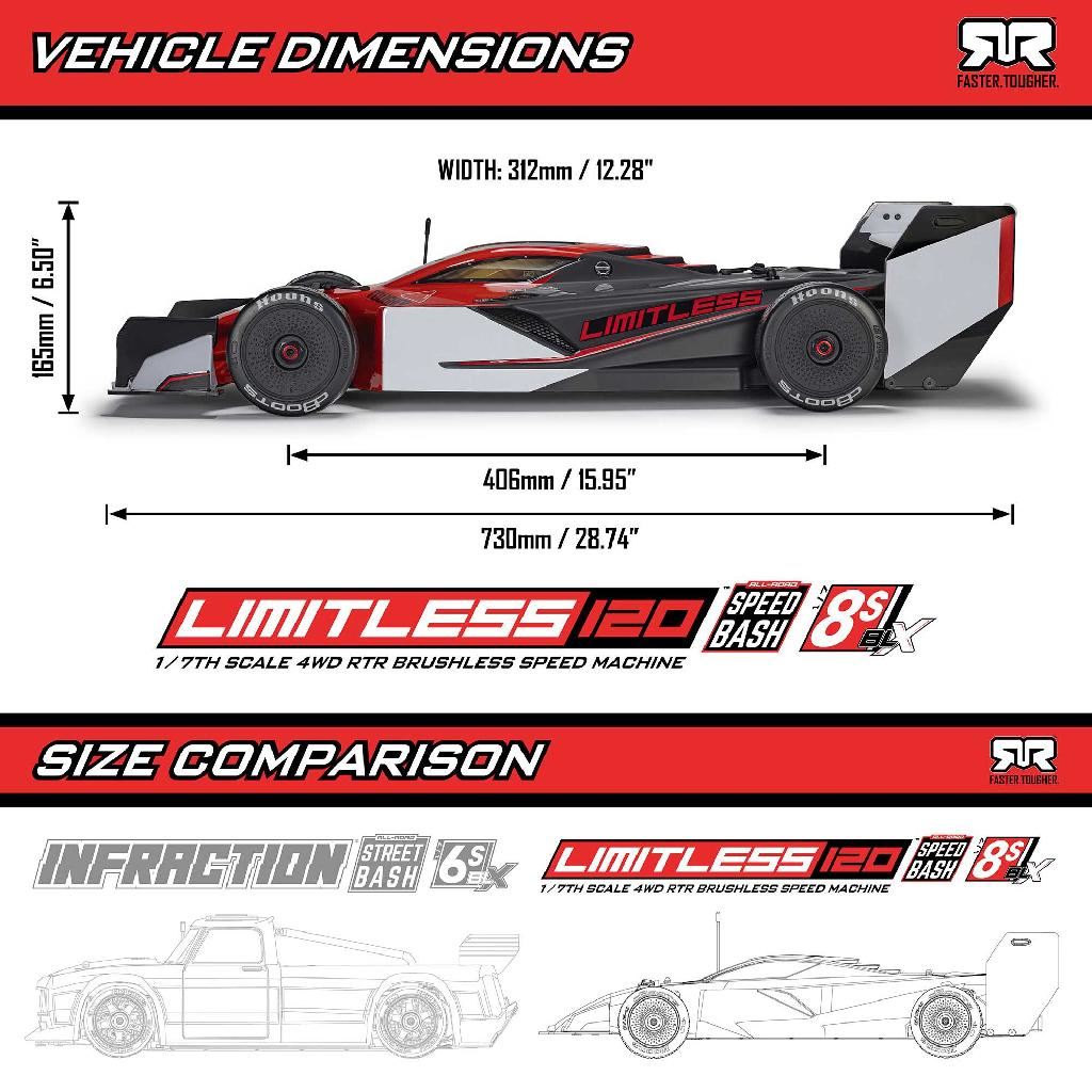 Arrma 1/7 Limitless 8S Avc 4X4 Rtr Blx Street Speed, Red/Black