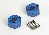 TRAXXAS Wheel hubs, hex (blue-anodised,aluminium) (2)/ axle pins(4)
