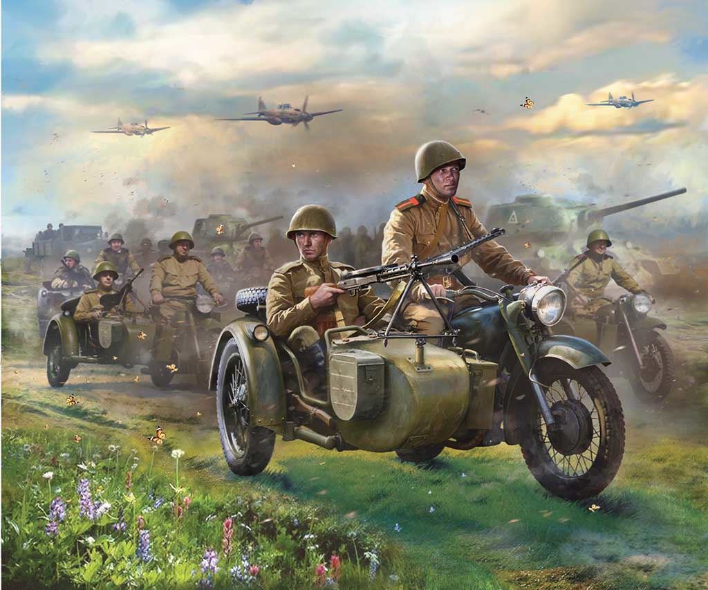 Zvesda    Soviet M-72 Sidecar Motorcycle w/Crew