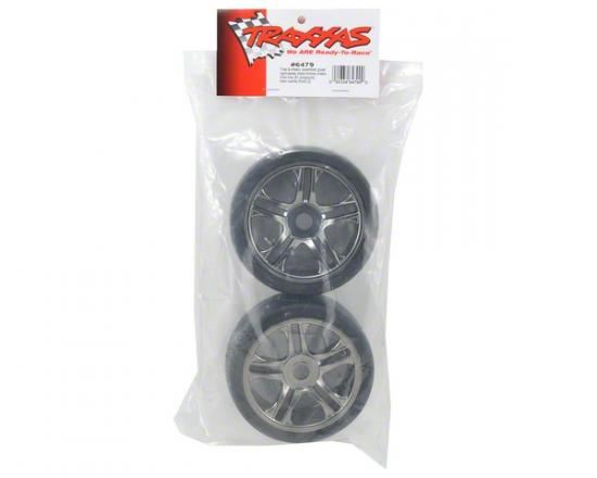 TRAXXAS Tires & wheels FR -split-spoke, black chrome, slick tires (S
