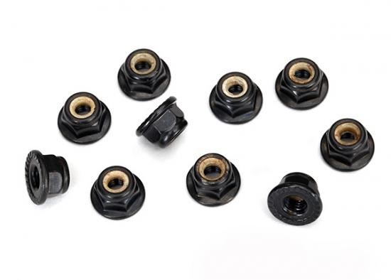TRAXXAS Nuts, 4mm flanged nylon locking, serrated (black) (10)