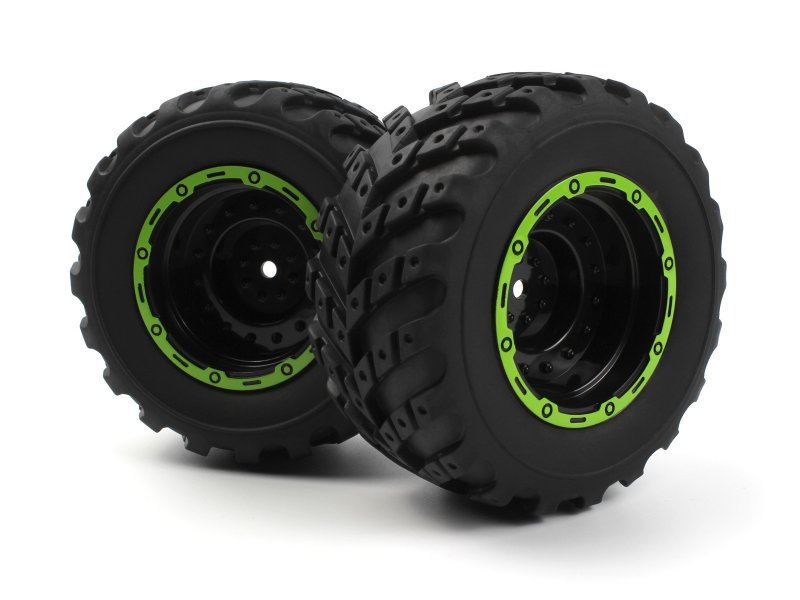 Smyter Mt Wheels/Tires Assy (Black/Green/2Pcs)