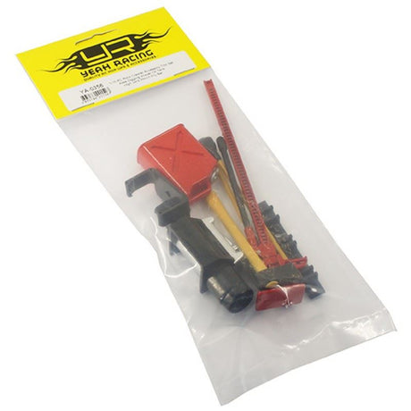 Yeah Racing 1/10 RC Rock Crawler Accessory Tool Set Axes Digging Shovel Oil Tank High Jack Winch Pry Bar (Red)