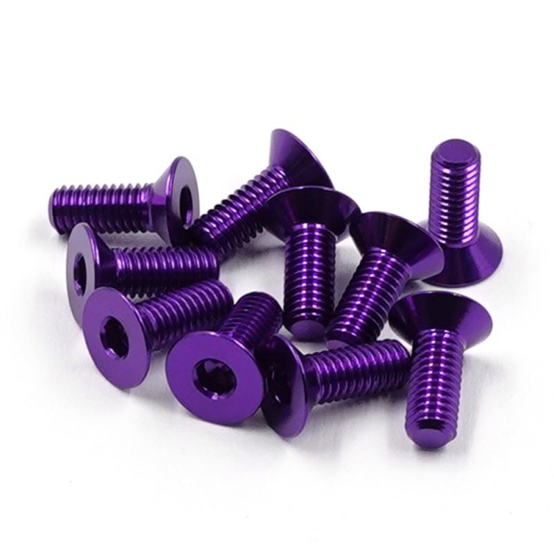 Yeah Racing Aluminum 7075 3X8Mm Hex Socket Flat Head Screws 10Pcs Purple