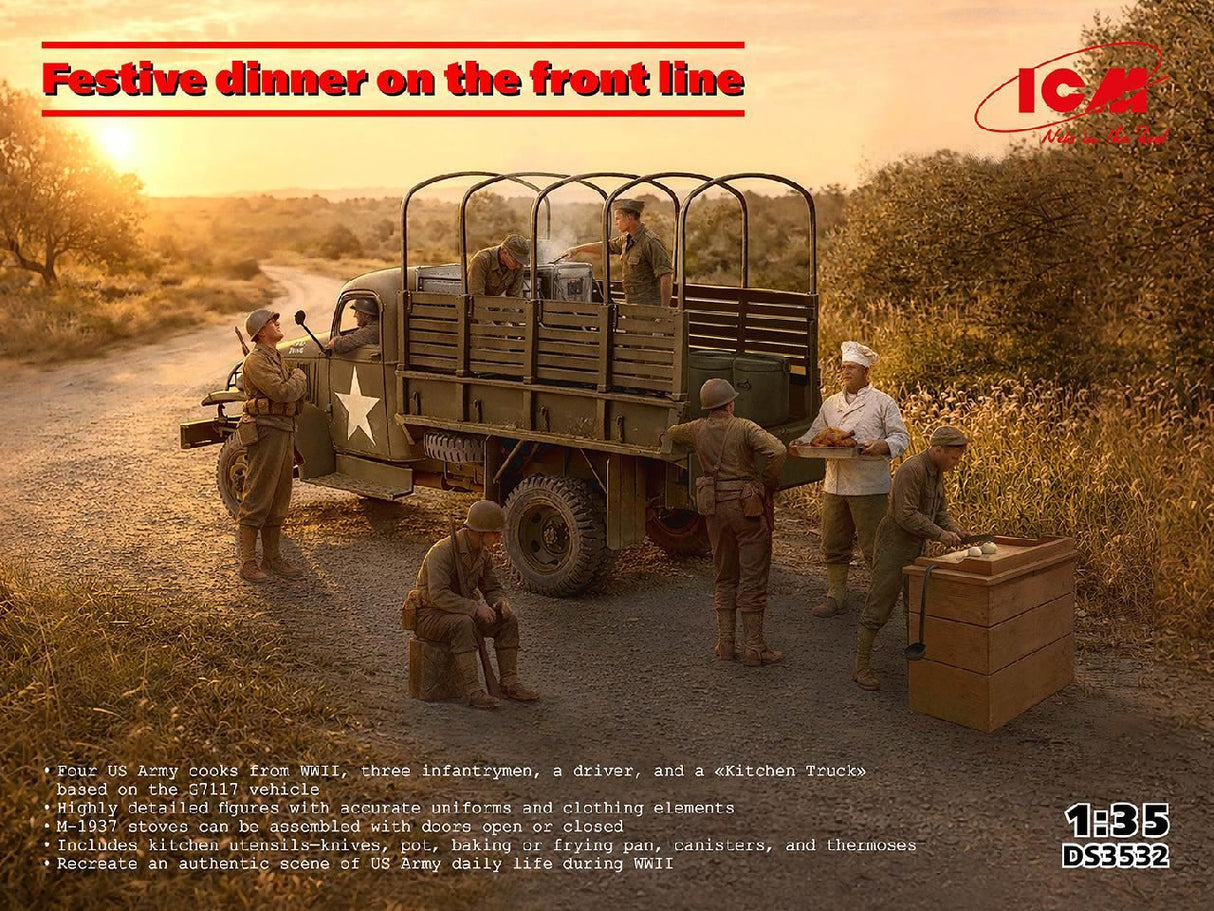 Icm Festive Dinner On The Front Line (U.S. Wwii G7117 Kitchen Truck, Figures & Accessories)