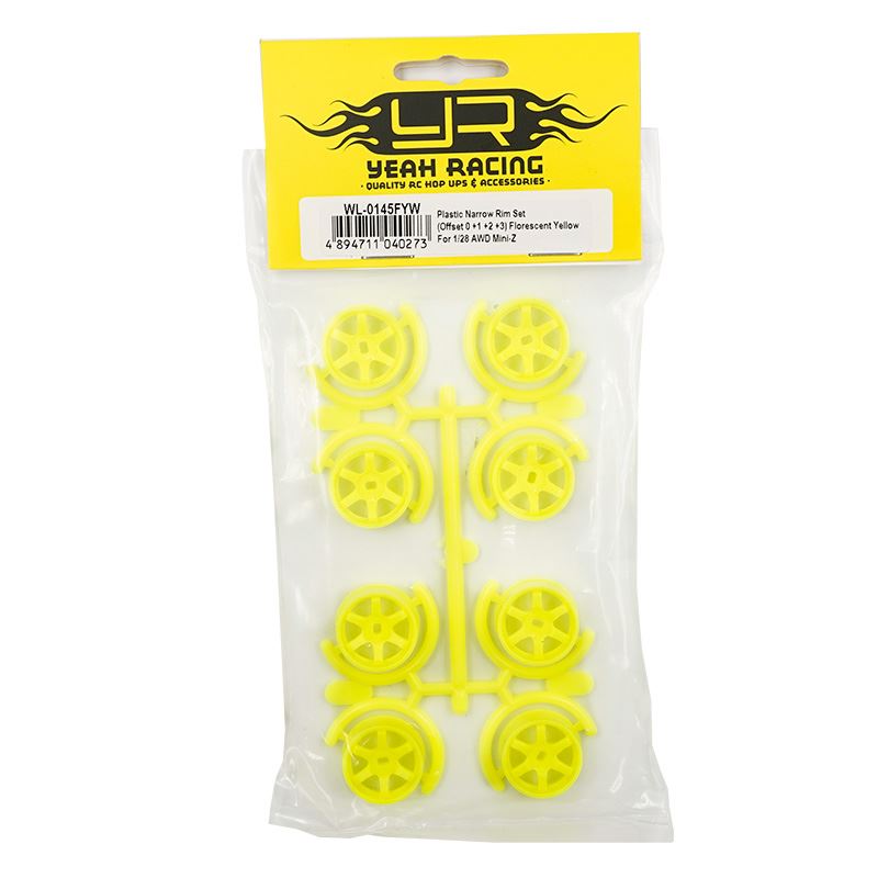 Yeah Racing Plastic Narrow Rim Set 8.5mm (Offset 0 +1 +2 +3) Florescent Yellow For 1/28 AWD Mini-Z