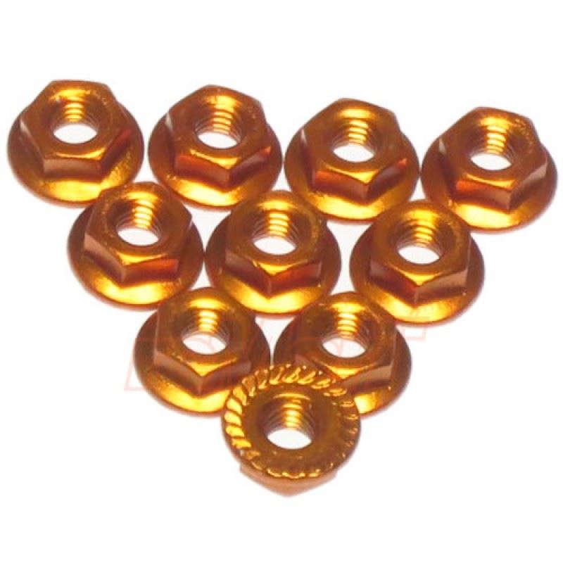 Yeah Racing 4mm Aluminium Serrated Lock Nut 10pcs (OR)