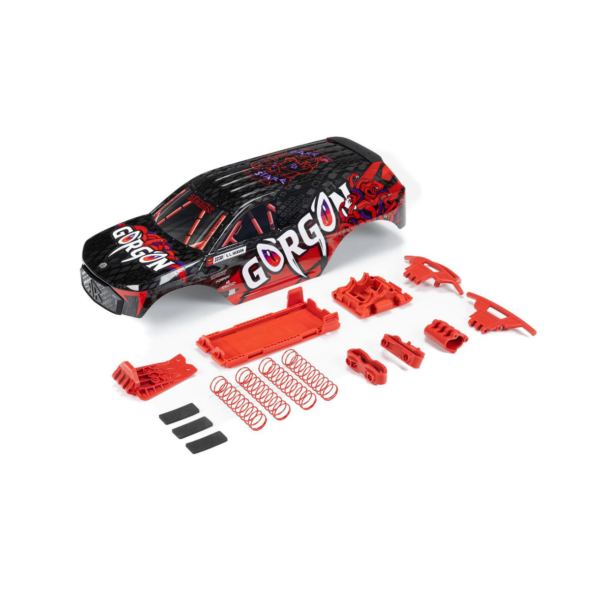 Arrma GORGON Painted Decaled Trimmed Body Set, Black / Red