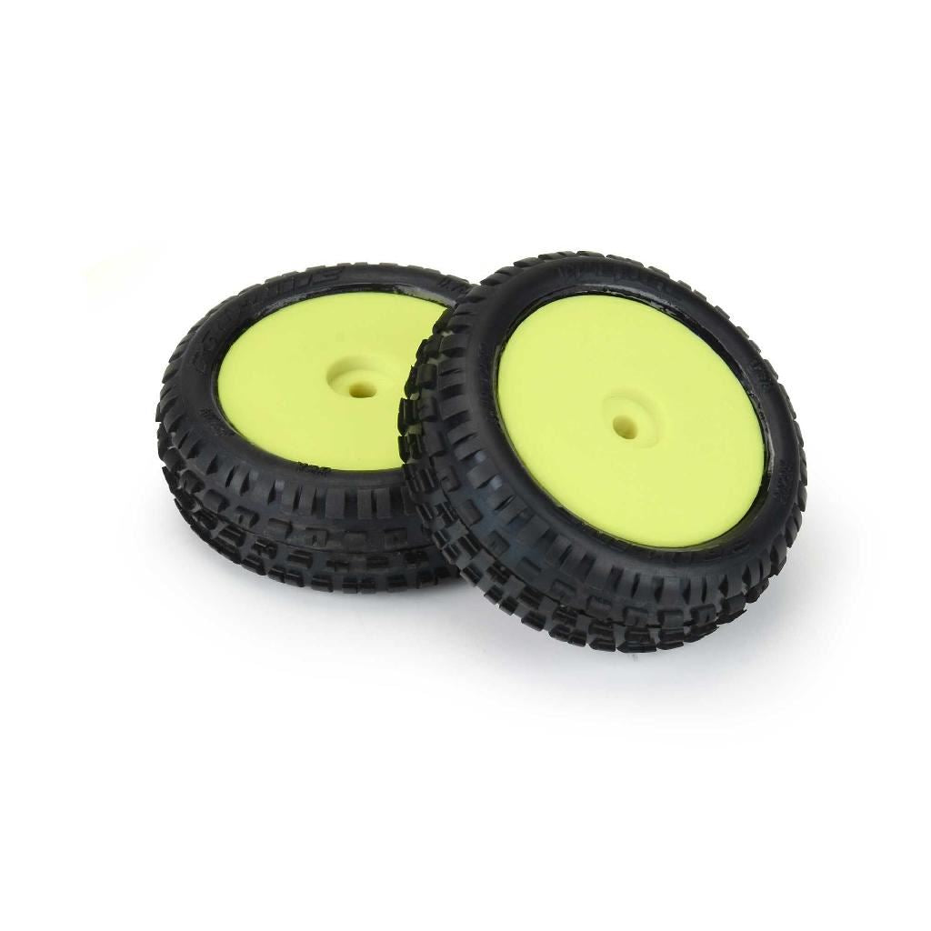 Proline 1/18 Wedge Front Carpet Mini-B Tires Mounted 8mm Yellow Whee