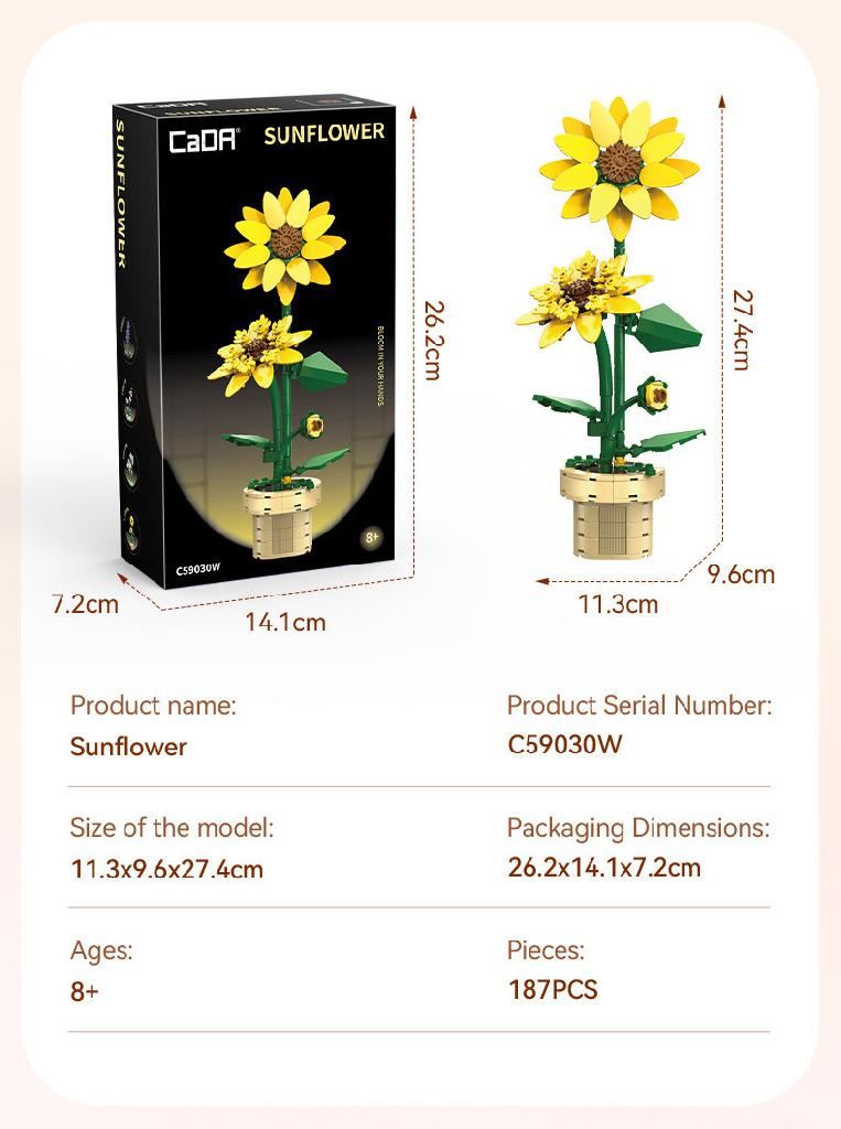 Cada Sunflower Building Block Planter - 187 Pcs