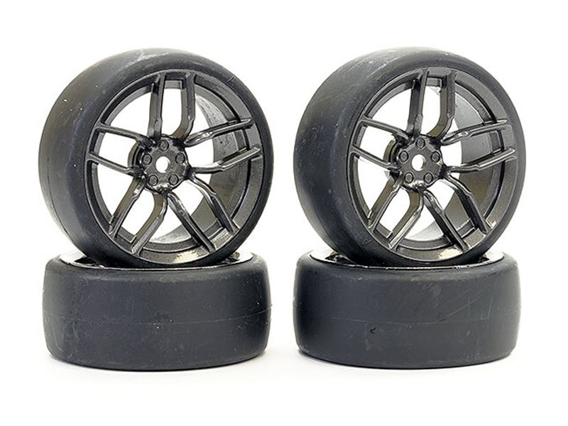 FASTRAX 1/10 (4) DRIFT D1 TYRE w/3MM 10-SPOKE WHEEL- GRAPHTE