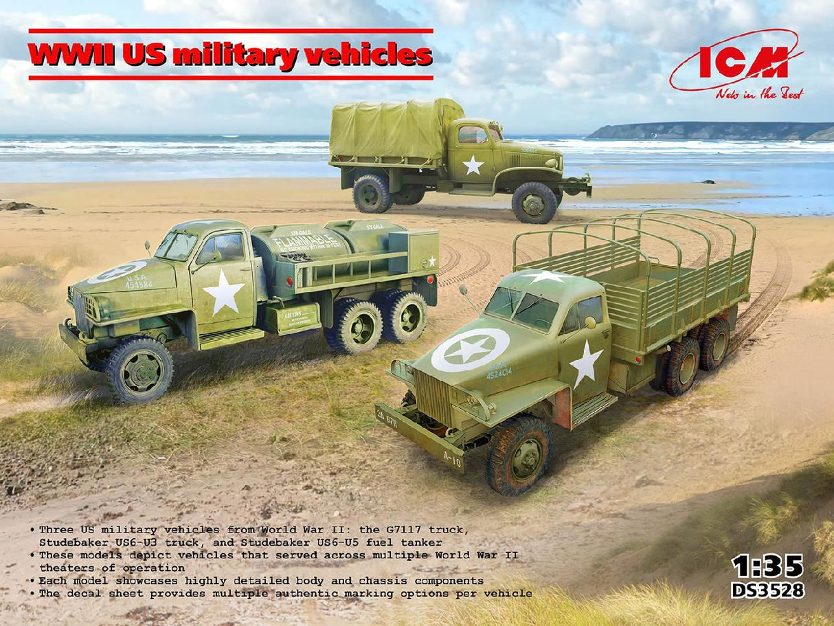Icm Wwii U.S. Military Vehicles, G7117, Studebaker Us6-U3, Studebaker Us6-U5 (Set Of 3 Trucks)