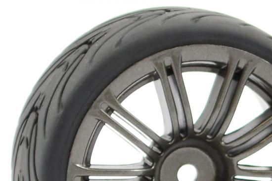 FASTRAX 1/10 STREET/TREAD TYRE 20SP GUN METAL WHEEL