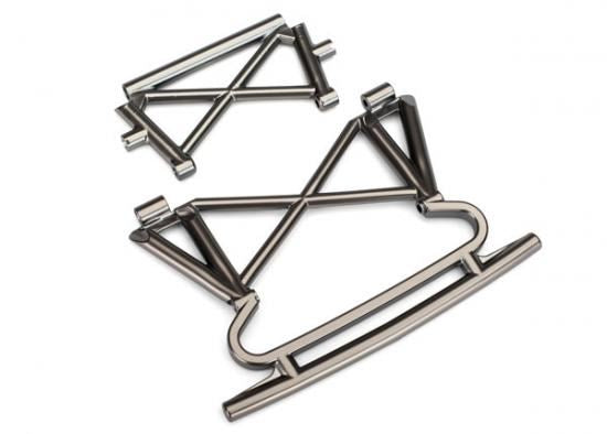 TRAXXAS Bumper, front/ bumper support (satin black chrome-plated)