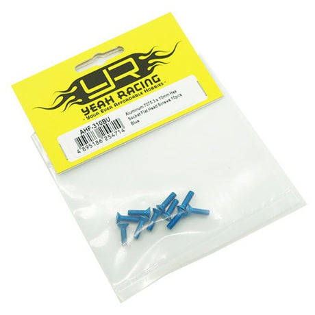 Yeah Racing Aluminum 7075 3x10mm Hex Socket Flat Head Screws 10pcs Blue