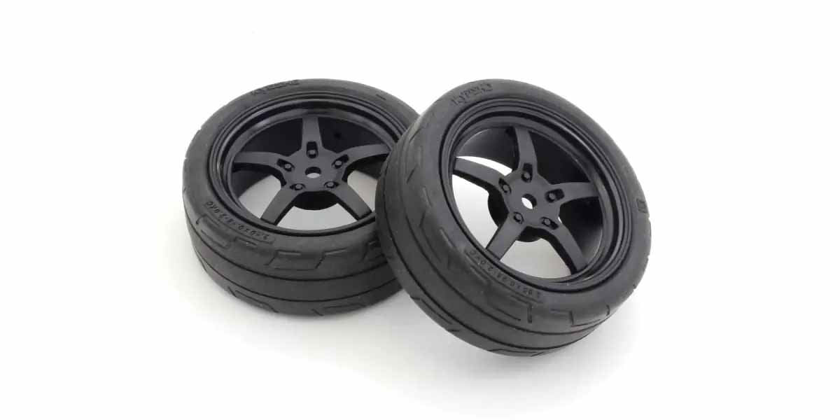Kyosho 1:10 Fazer Fz02  Pre-Glued 5-Spoke Black Rims Medium Tyres (2)