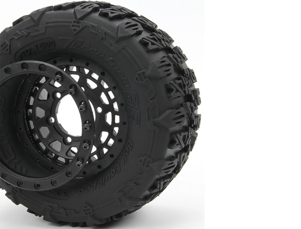 METHOD TERRAFORM BELTED 1/10MT TYRES ON ARRAY BEADLOCK RIMS