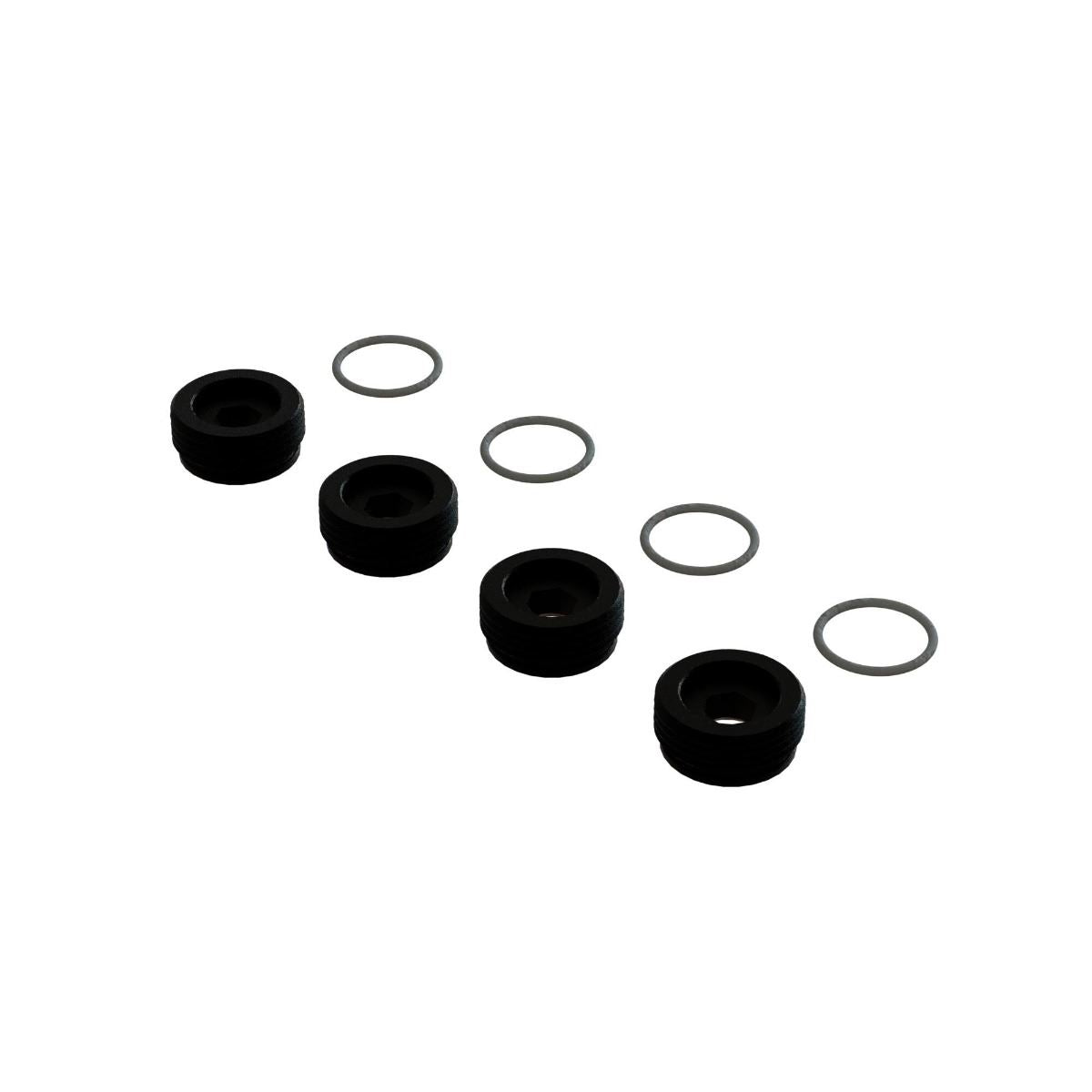 Arrma Front Hub Nut Includes O-Rings, Aluminum, Black (4)