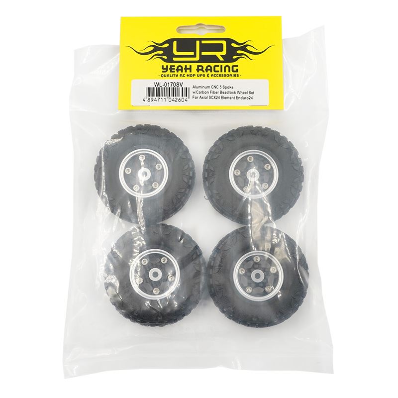 Yeah Racing Aluminum CNC 5 Spoke w/ Graphite Beadlock Wheel Set For Axial SCX24 Element Enduro24