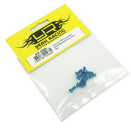 Yeah Racing Aluminum 7075 3x8mm Hex Socket Flat Head Screws 10pcs Blue