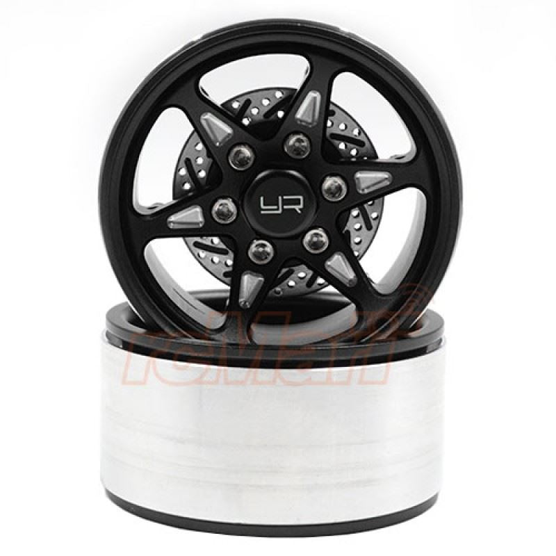 Yeah Racing 1.9 Aluminum CNC BXN 6 Spoke Beadlock Wheel w/ Brake Rotor 2pcs Black