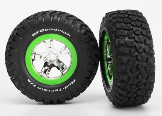 TRAXXAS Tire & wheel assy(SCT, chrome, Green beadlock, BFGoodrich M