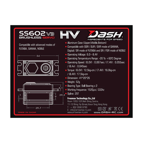 DASH SS602 Super Speed Low Profile Servo A10 V3 HV