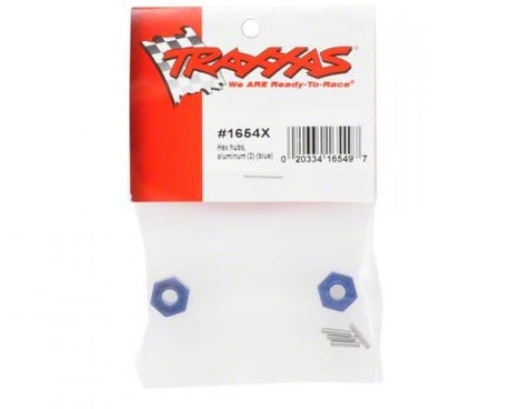 TRAXXAS Wheel hubs, hex (blue-anodised,aluminium) (2)/ axle pins(4)