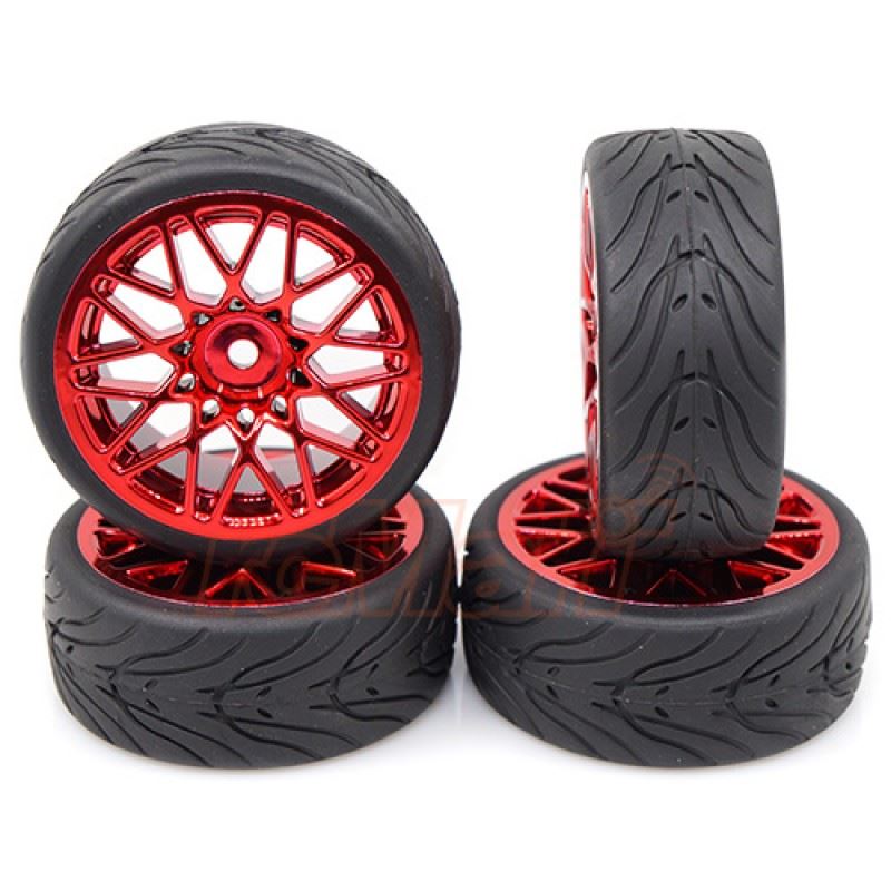 Yeah Racing Spec T LS Wheel Offset 3 Red w/Tire 4pcs For 1/10 Touring